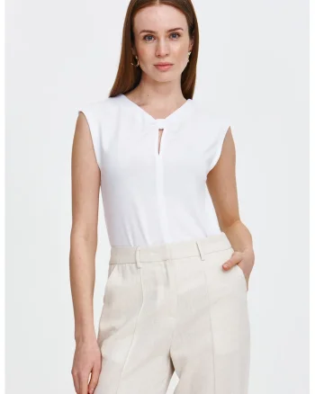 Bluza cu decolteu in V si decupaj, Alb optic
