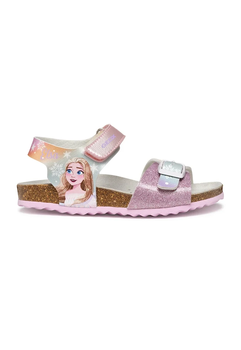 Sandale cu imprimeu si velcro, Gri deschis/Roz deschis