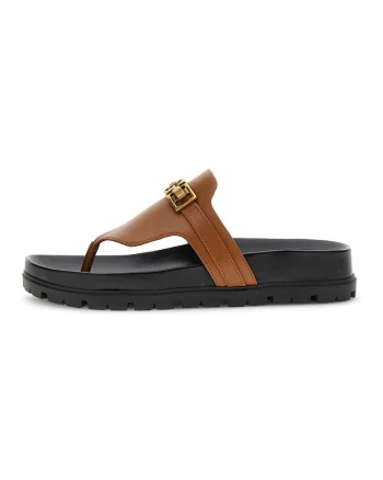 Papuci flip-flop din piele cu logo, Maro