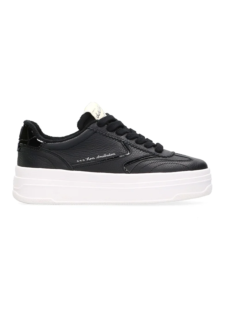Pantofi sport flatform de piele si piele ecologica, Negru
