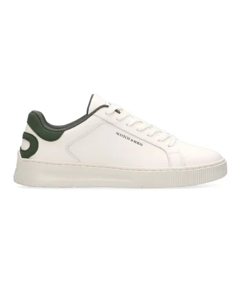 Pantofi sport de piele cu logo, Alb fildes/Verde feriga