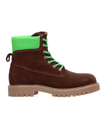 Bocanci de piele intoarsa, Maro cognac/Verde lime