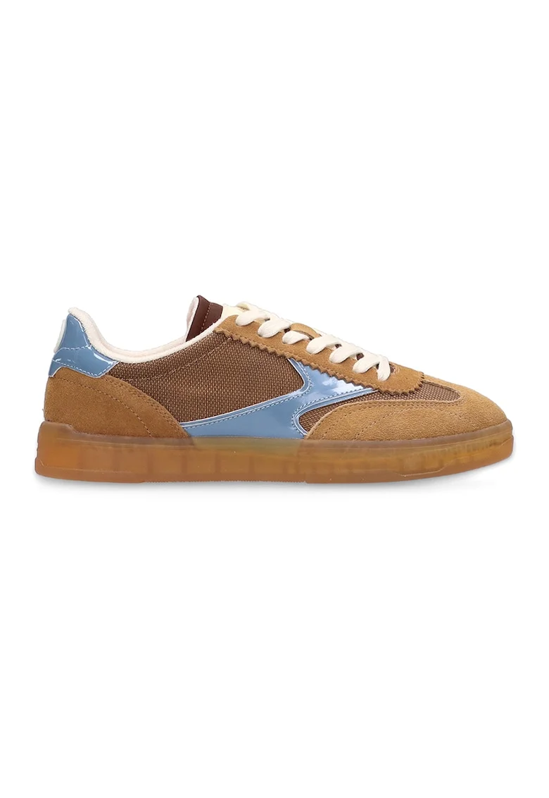 Pantofi sport cu talpa plata si garnituri de piele intoarsa, Albastru lavanda/Caramel