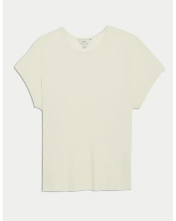 Tricou cu decolteu rotund, Alb fildes