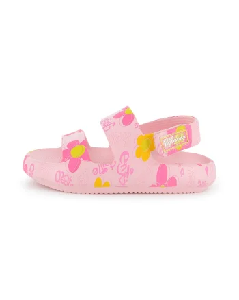 Sandale cu velcro si text, Roz pal