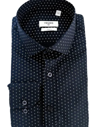 Camasa slim fit cu model, Alb/Bleumarin