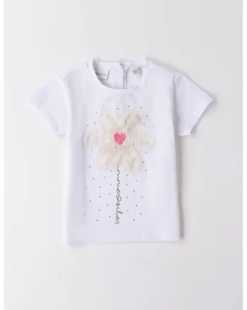 Tricou cu design floral, Alb optic/Roz/Crem