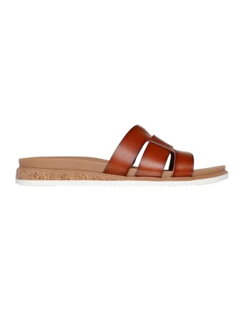Papuci de piele ecologica Desert Kiss, Maro cognac