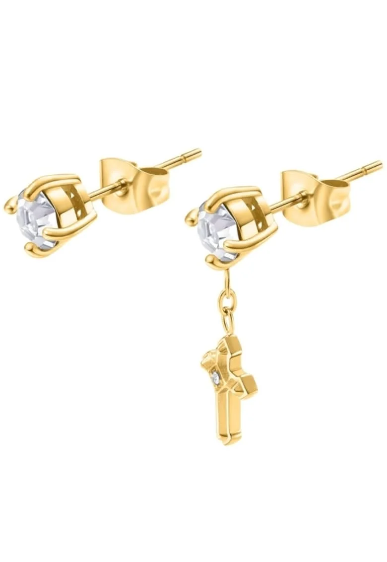 Cercei  Stoneset stud cruce si cubic zirconia PEAGE0036503, Auriu