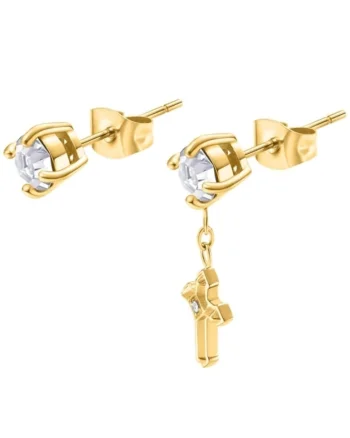Cercei  Stoneset stud cruce si cubic zirconia PEAGE0036503, Auriu