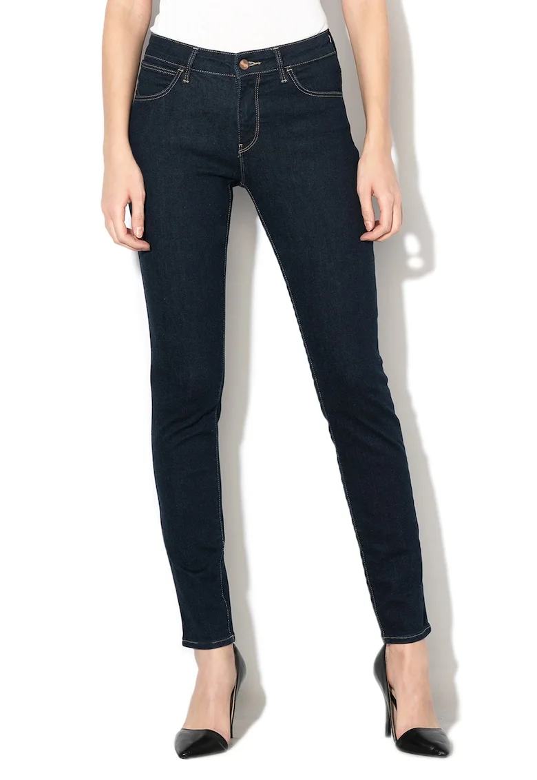 Blugi skinny cu cusaturi contrastante, Bleumarin
