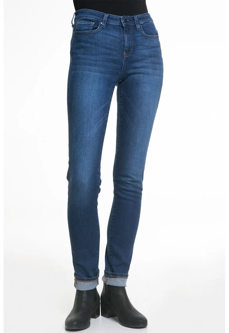 Blugi skinny cu aspect decolorat, Alb/Bleumarin