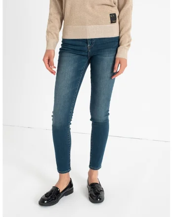 Blugi super skinny cu talie medie, Bleumarin