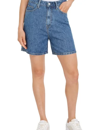 Pantaloni scurti din denim cu talie inalta, Albastru