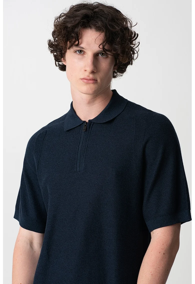 Tricou cu guler polo din amestec de lyocell, Albastru ultramarin