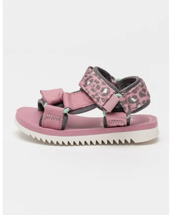 Sandale cu velcro si logo brodat Peak Web, Gri/Roz deschis