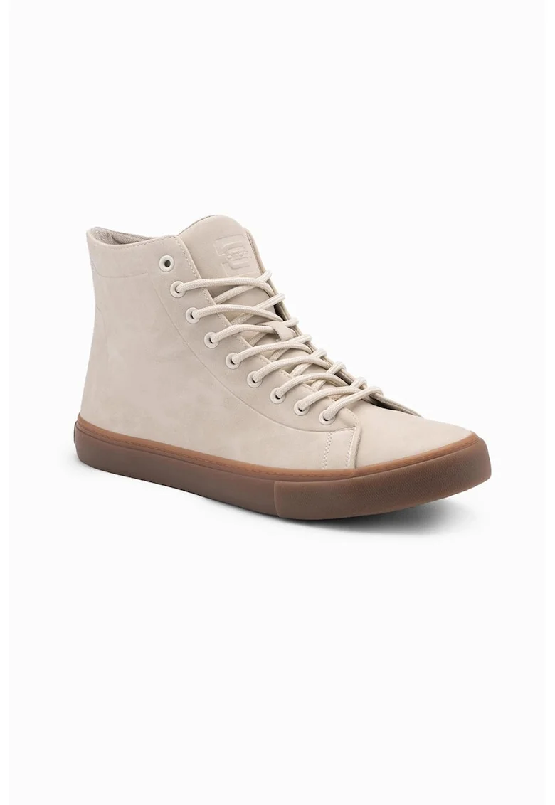 Pantofi sport de piele intoarsa cu varf rotund, Maro taupe deschis