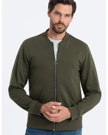 Bluza de trening cu fermoar si buzunare oblice, Kaki inchis