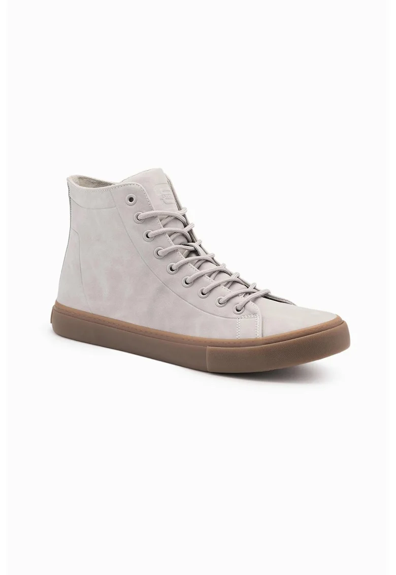 Pantofi sport de piele intoarsa cu varf rotund, Gri deschis