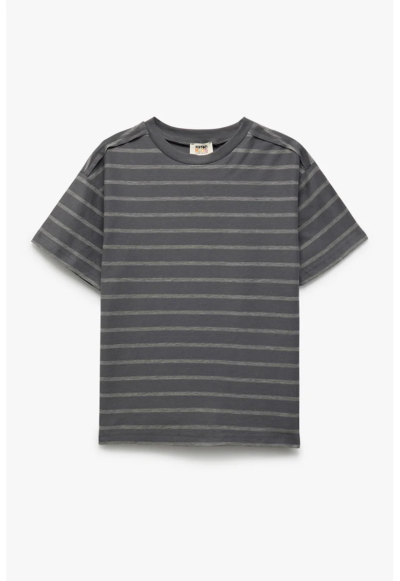 Tricou cu decolteu la baza gatului si dungi, Gri inchis