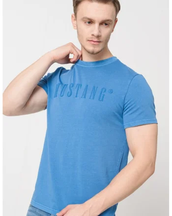 Tricou cu logo pe piept, Albastru prafuit