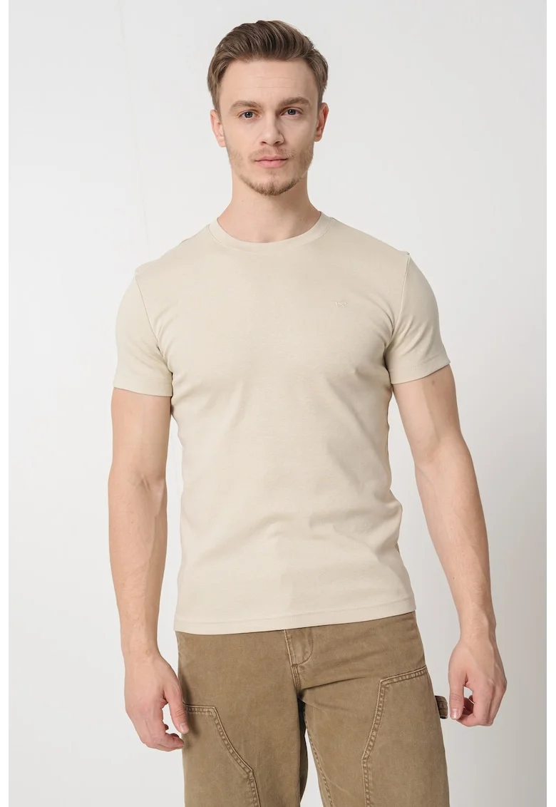 Tricou uni cu decolteu la baza gatului, Grej