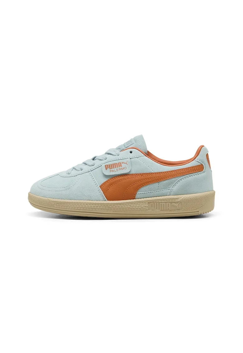 Pantofi sport Palermo de piele intoarsa si piele, Portocaliu/Albastru deschis