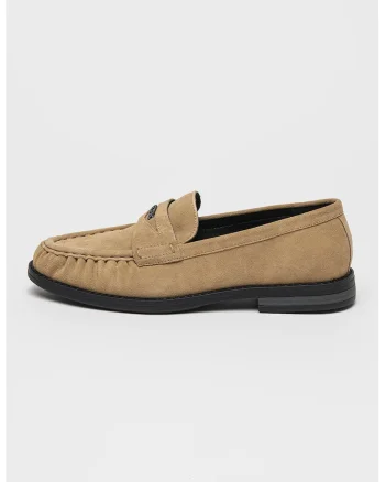 Pantofi loafer de piele intoarsa cu detaliu cu fronseuri, Kaki