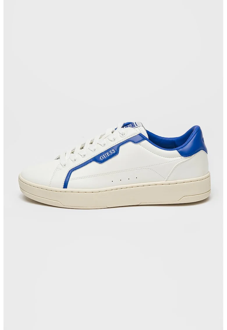 Pantofi sport de piele ecologica cu logo, Alb/Albastru royal