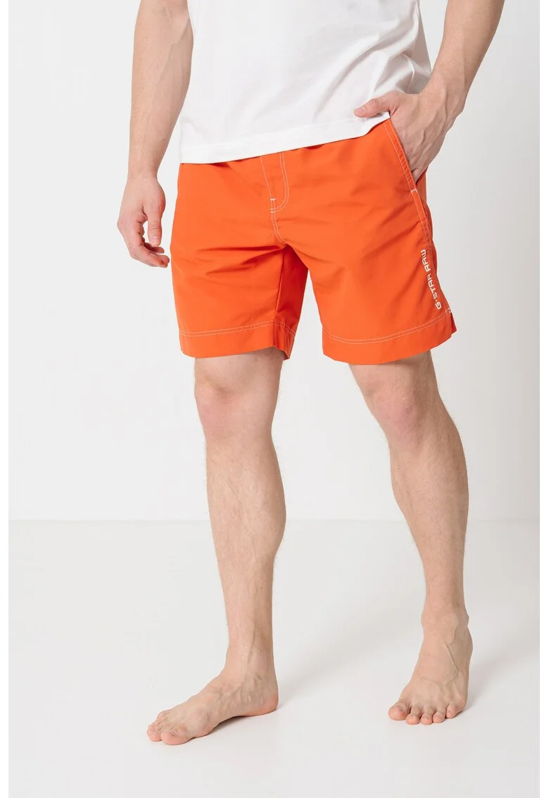 Pantaloni scurti de baie cu buzunare si model uni, Coral/Alb murdar
