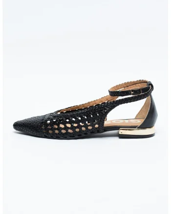 Pantofi din piele cu varf ascutit si aspect impletit Dell, Negru