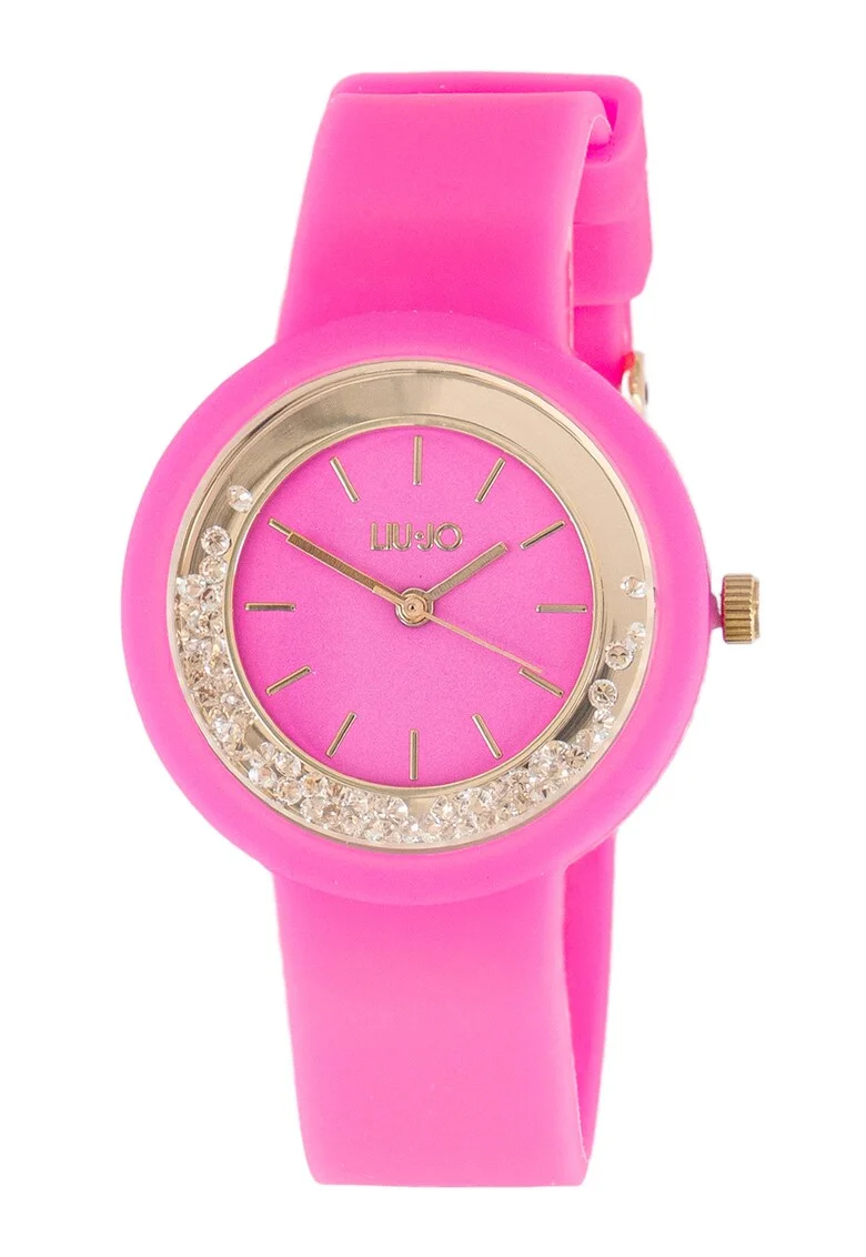 Ceas analog rotund, Roz neon/Auriu
