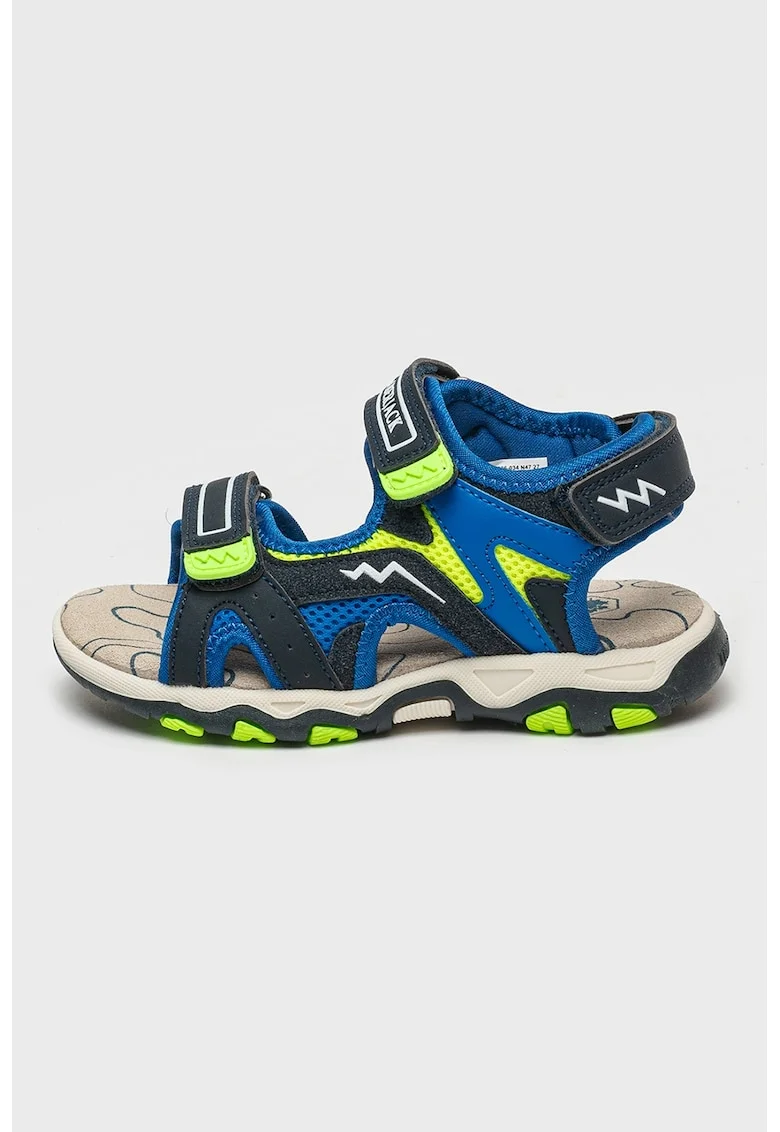 Sandale cu imprimeu si velcro, Albastru royal/Verde electric/Alb optic