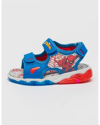 Sandale cu velcro si lumini Spider-man, Rosu/Alb/Albastru royal
