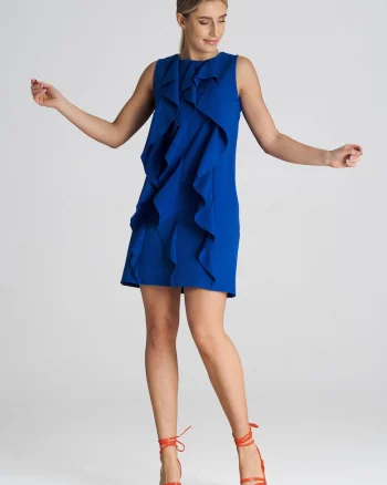 Rochie trapez  eleganta, poliester, albastru