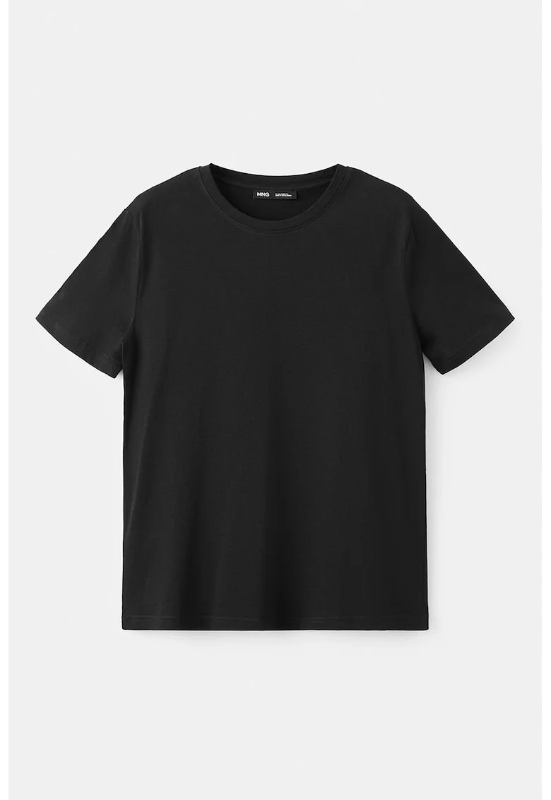 Tricou din bumbac cu decolteu la baza gatului, Negru