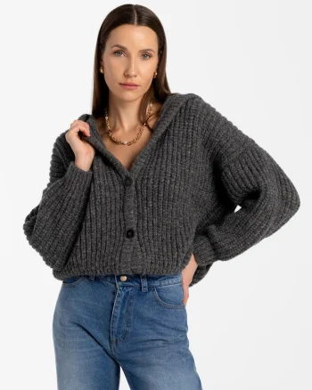 Cardigan lejer cu gluga Roye, Gri