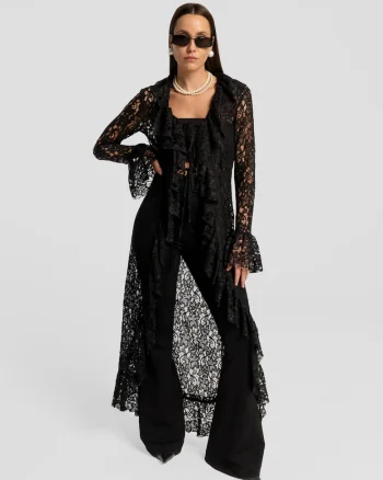 Cardigan din dantela Leya, Negru