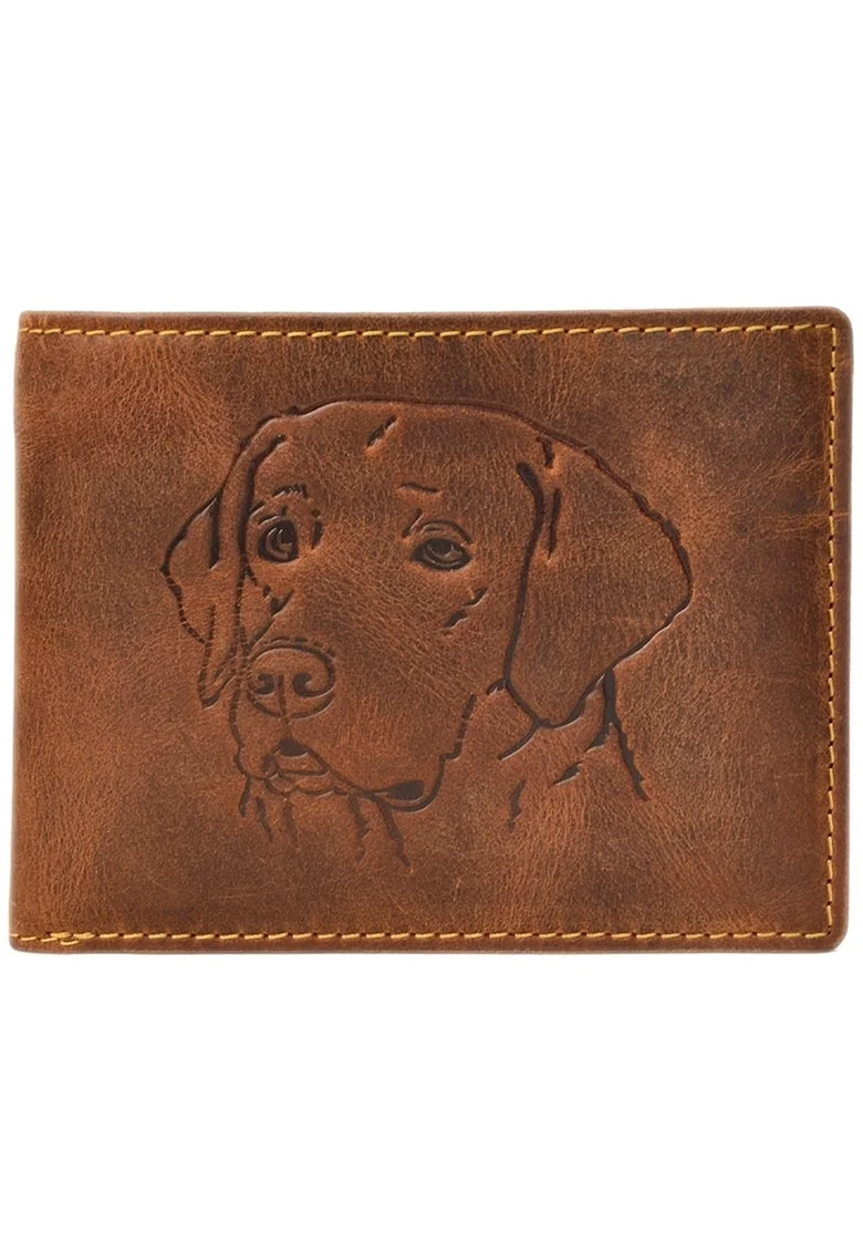 Portofel barbati piele naturala maro antichizat 12.5 x 9.5 x 2.5 cm, Vintage Labrador,  Maro antichizat