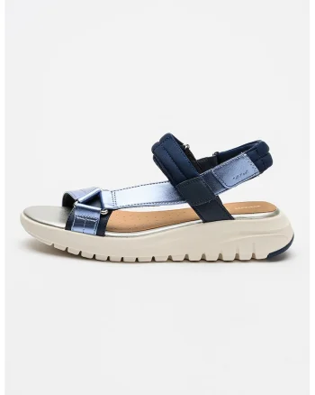 Sandale din piele ecologica si material textil cu velcro, Albastru