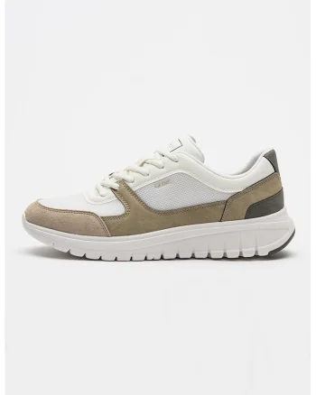 Pantofi sport Herren din material textil cu insertii din piele ecologica, Alb/Maro camel