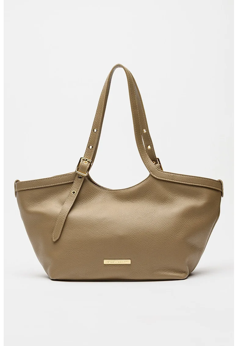 Geanta tote din piele cu barete ajustabile, Maro taupe deschis