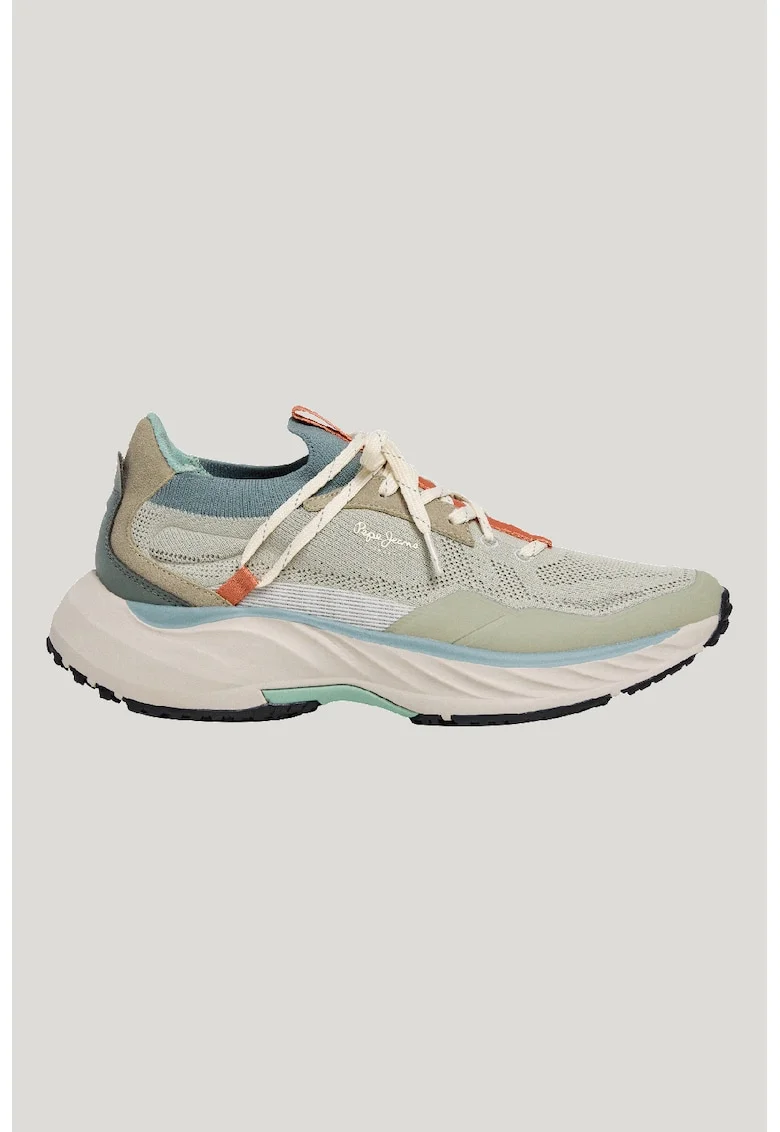 Pantofi sport cu garnituri de piele intoarsa, Portocaliu mandarina/Verde pal/Verde persan