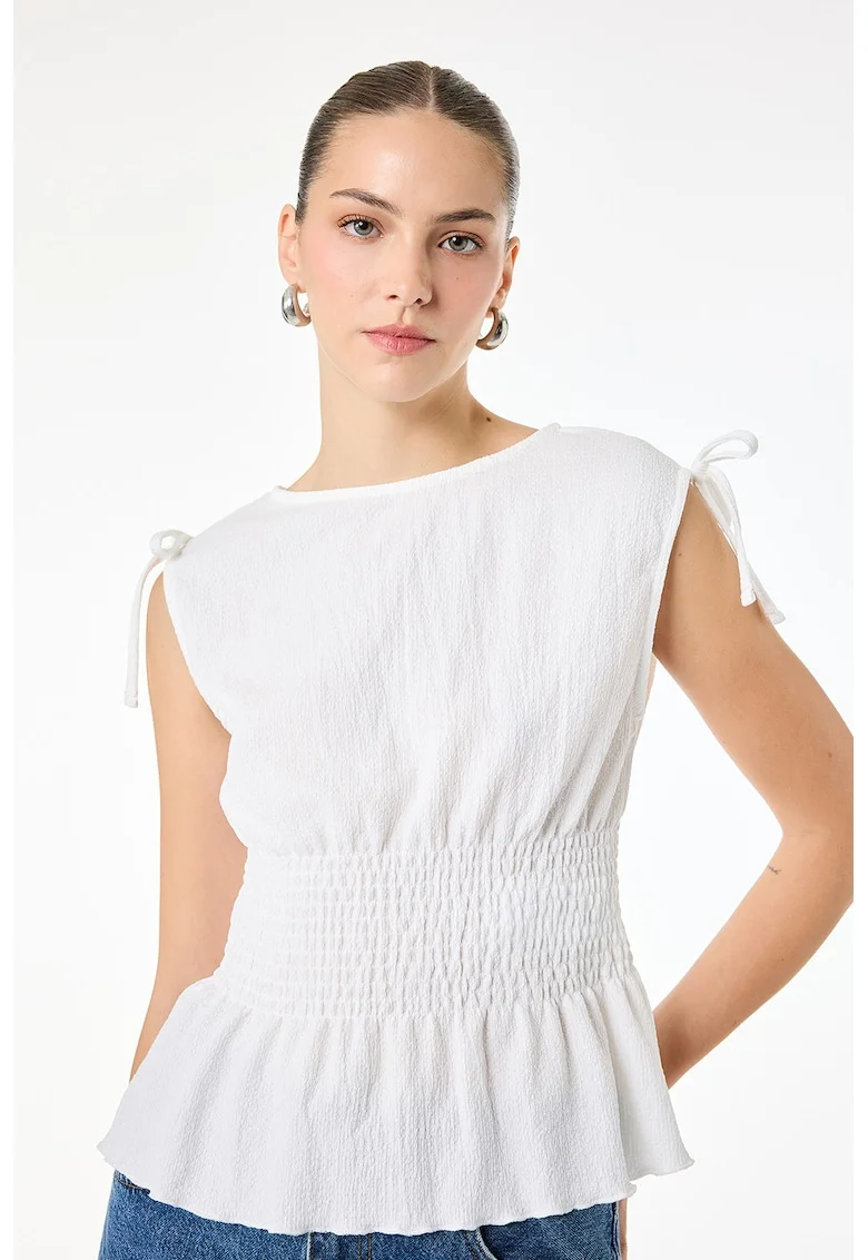 Tricou cu talie elastica si terminatie evazata, Alb