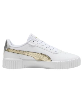 Pantofi sport cu insertii de piele Carina 2.0, Alb/Auriu