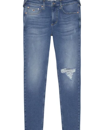 Blugi slim fit cu aspect decolorat, Albastru