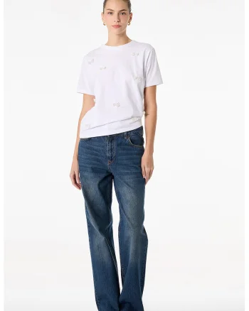 Tricou din bumbac cu aplicatie funda, Alb