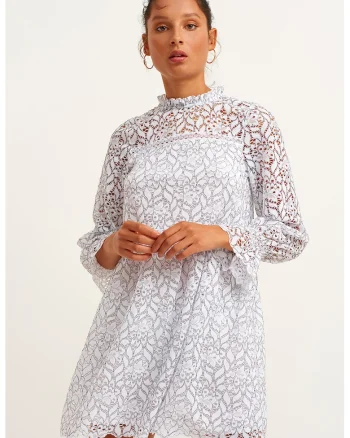 Rochie scurta cu model din dantela, Alb