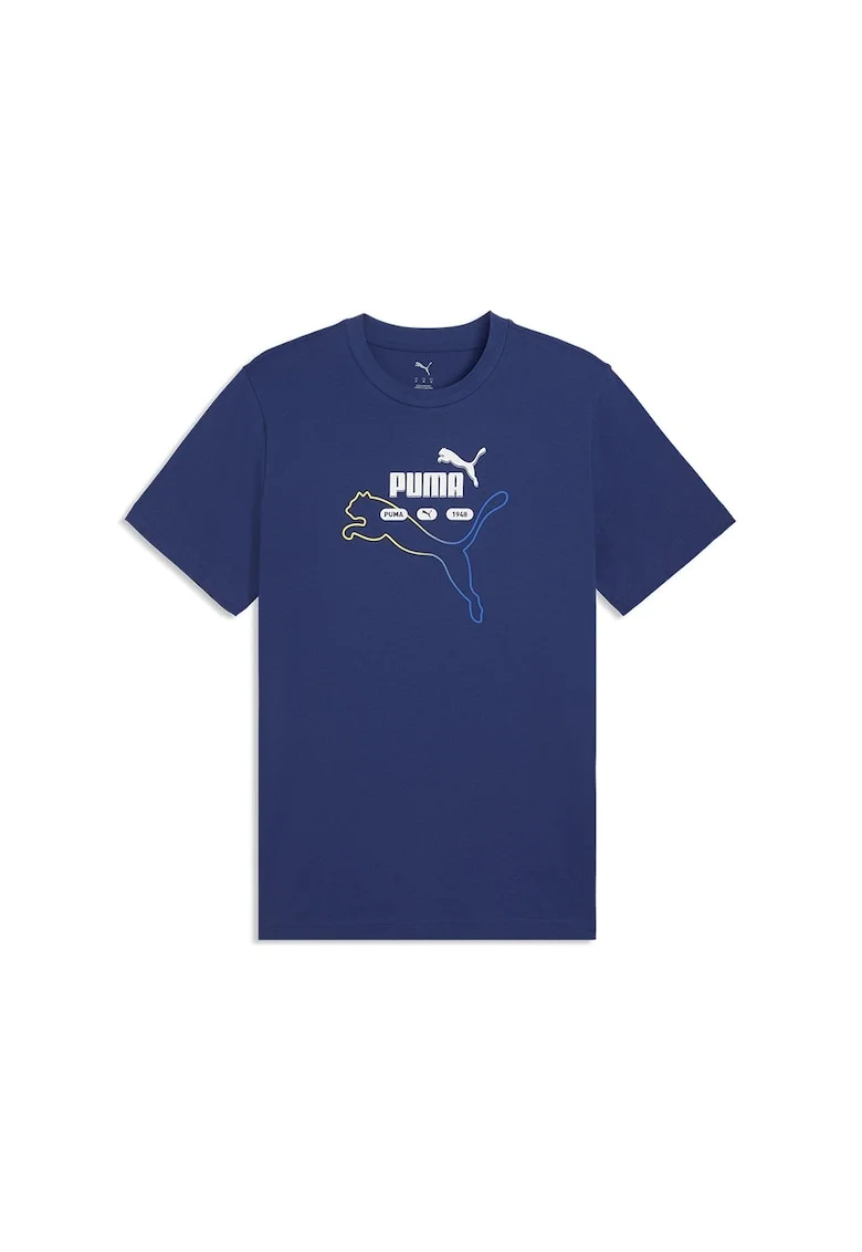 Tricou din bumbac cu imprimeu logo, Galben pai/Alb optic/Bleumarin