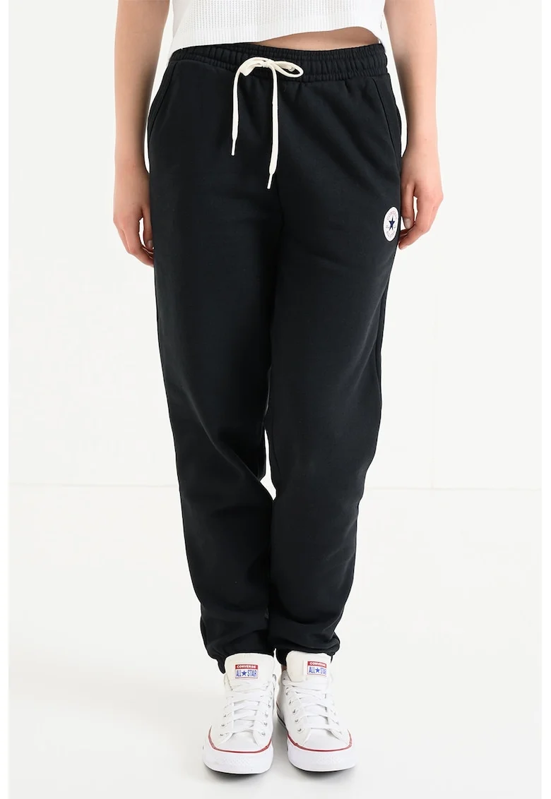 Pantaloni de trening din amestec de bumbac cu snururi, Negru